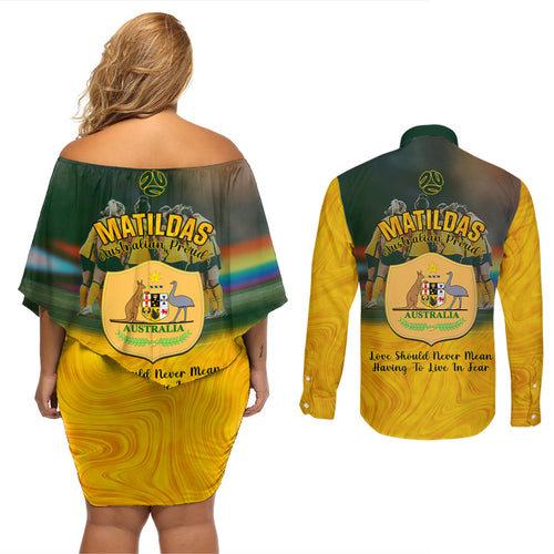 matildas-pride-couples-matching-off-shoulder-short-dress-and-long-sleeve-button-shirts-lgbt-kangaroo-australian-proud