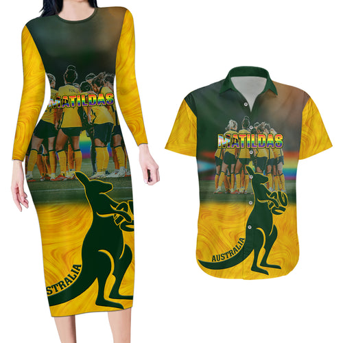 custom-matildas-pride-couples-matching-long-sleeve-bodycon-dress-and-hawaiian-shirt-lgbt-kangaroo-australian-proud