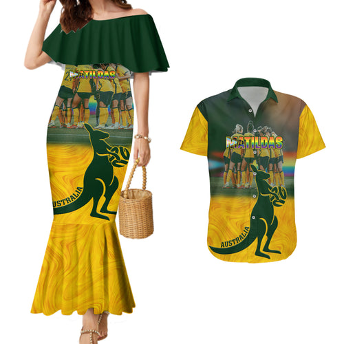 custom-matildas-pride-couples-matching-mermaid-dress-and-hawaiian-shirt-lgbt-kangaroo-australian-proud