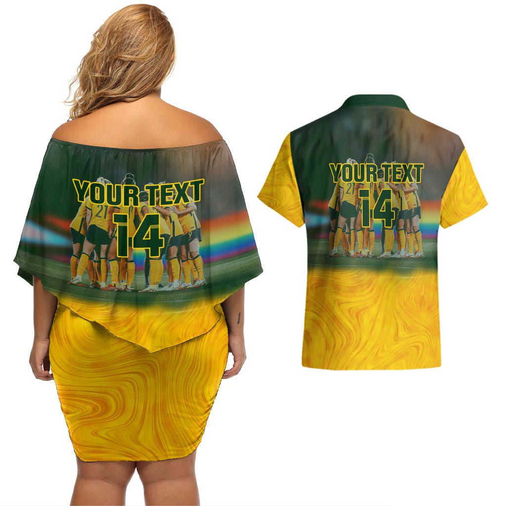 custom-matildas-pride-couples-matching-off-shoulder-short-dress-and-hawaiian-shirt-lgbt-kangaroo-australian-proud