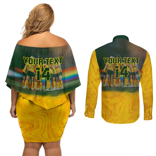 custom-matildas-pride-couples-matching-off-shoulder-short-dress-and-long-sleeve-button-shirts-lgbt-kangaroo-australian-proud