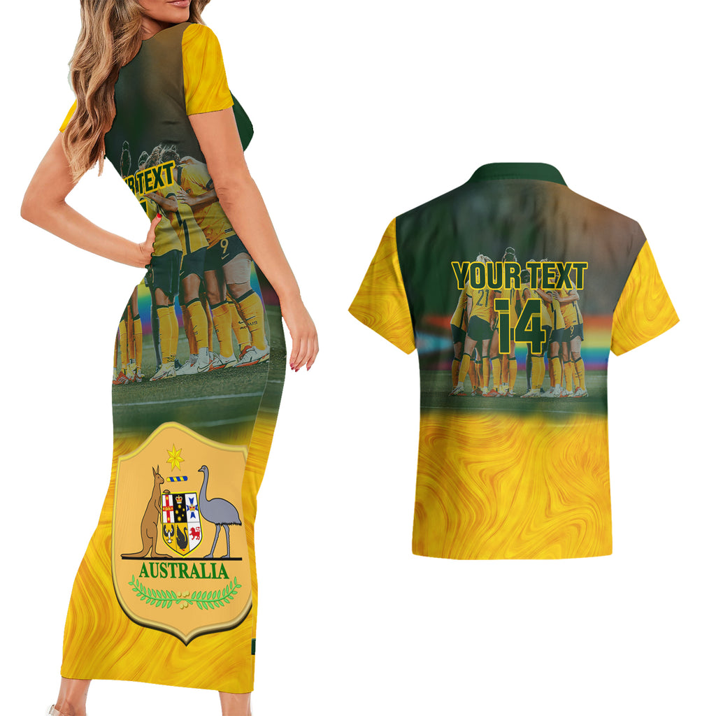 custom-matildas-pride-couples-matching-short-sleeve-bodycon-dress-and-hawaiian-shirt-lgbt-kangaroo-australian-proud