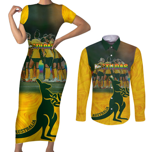custom-matildas-pride-couples-matching-short-sleeve-bodycon-dress-and-long-sleeve-button-shirts-lgbt-kangaroo-australian-proud