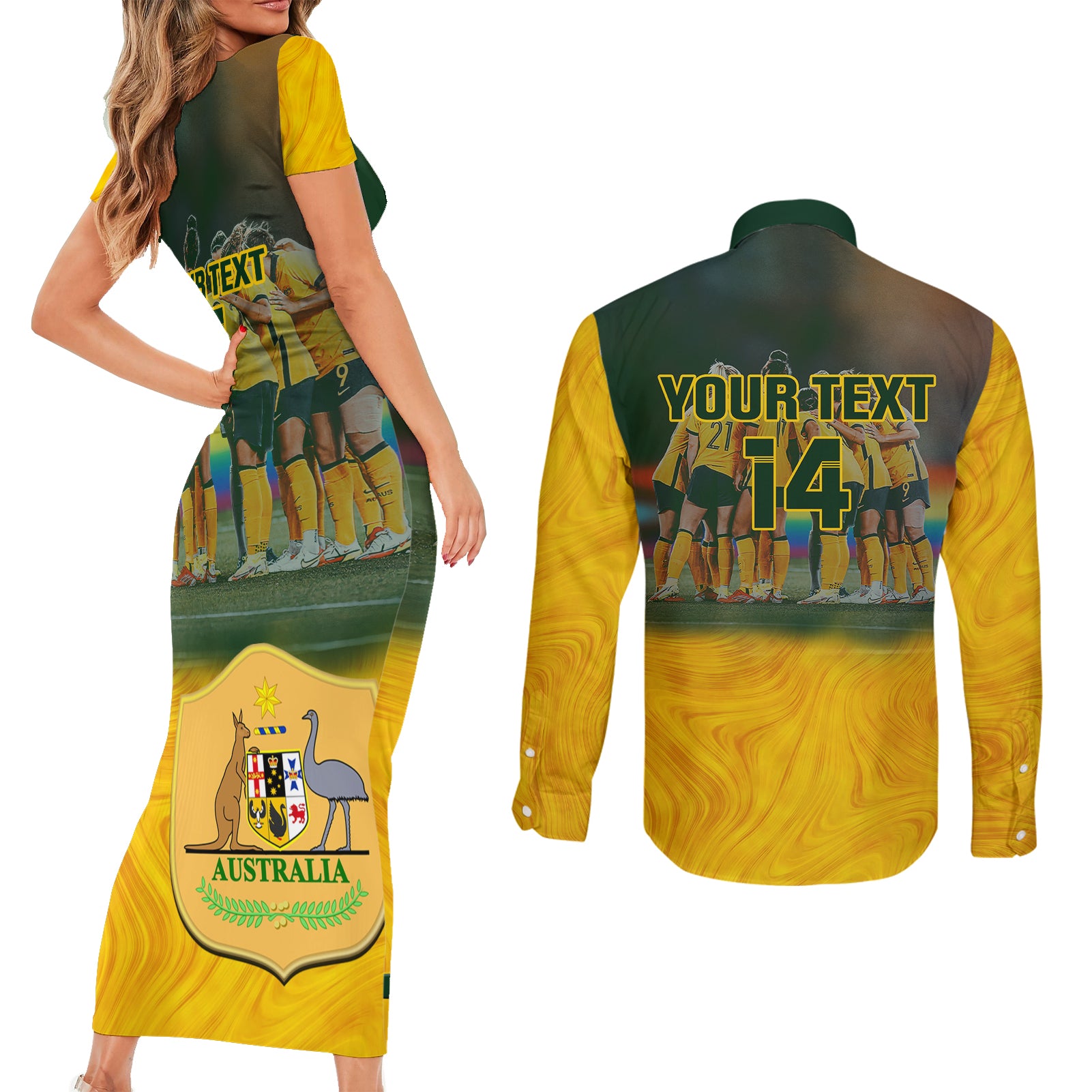 custom-matildas-pride-couples-matching-short-sleeve-bodycon-dress-and-long-sleeve-button-shirts-lgbt-kangaroo-australian-proud