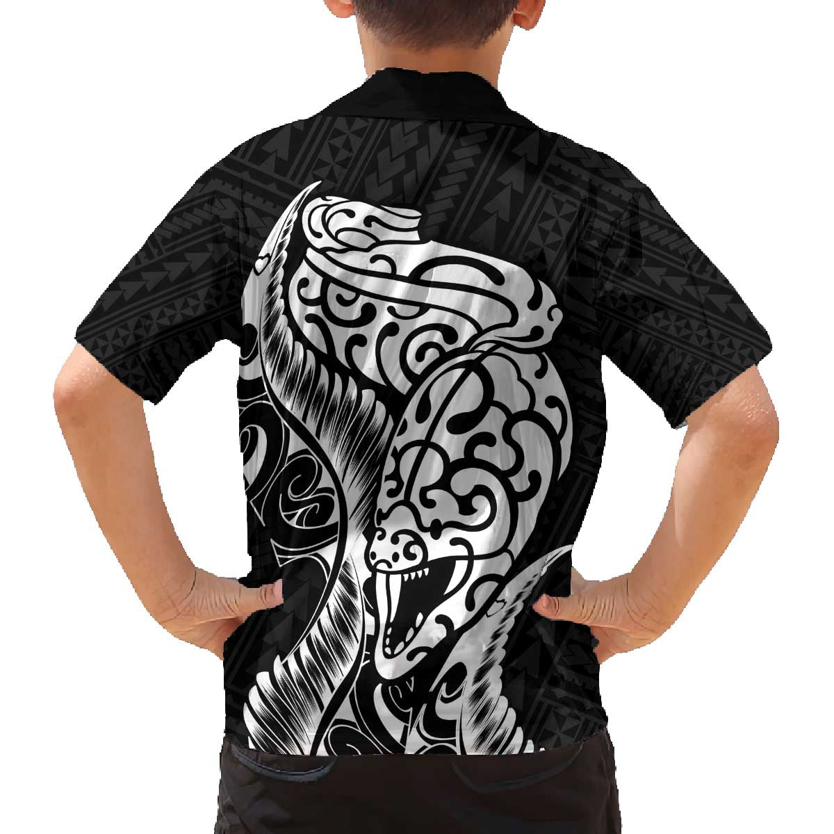 New Zealand Eel Family Matching Puletasi and Hawaiian Shirt Tuna Aotearoa Maori Patten - Black