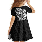 New Zealand Eel Family Matching Summer Maxi Dress and Hawaiian Shirt Tuna Aotearoa Maori Patten - Black