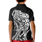 New Zealand Eel Kid Polo Shirt Tuna Aotearoa Maori Patten - Black