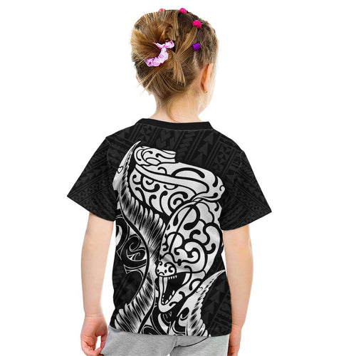 New Zealand Eel Kid T Shirt Tuna Aotearoa Maori Patten - Black