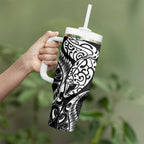 New Zealand Eel Tumbler With Handle Tuna Aotearoa Maori Patten - Black