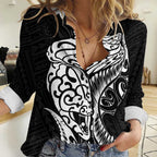 New Zealand Eel Women Casual Shirt Tuna Aotearoa Maori Patten - Black