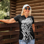 New Zealand Eel Women Polo Shirt Tuna Aotearoa Maori Patten - Black