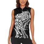 New Zealand Eel Women Sleeveless Polo Shirt Tuna Aotearoa Maori Patten - Black