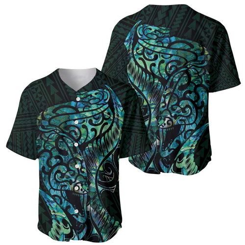 New Zealand Eel Baseball Jersey Tuna Aotearoa Maori With Paua Shell - Turquoise