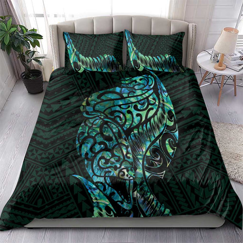 New Zealand Eel Bedding Set Tuna Aotearoa Maori With Paua Shell - Turquoise
