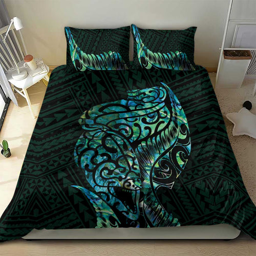 New Zealand Eel Bedding Set Tuna Aotearoa Maori With Paua Shell - Turquoise