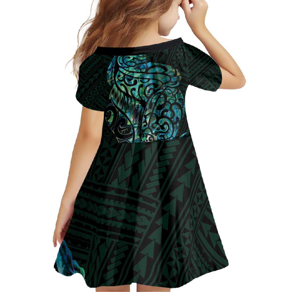 New Zealand Eel Family Matching Off Shoulder Maxi Dress and Hawaiian Shirt Tuna Aotearoa Maori With Paua Shell - Turquoise