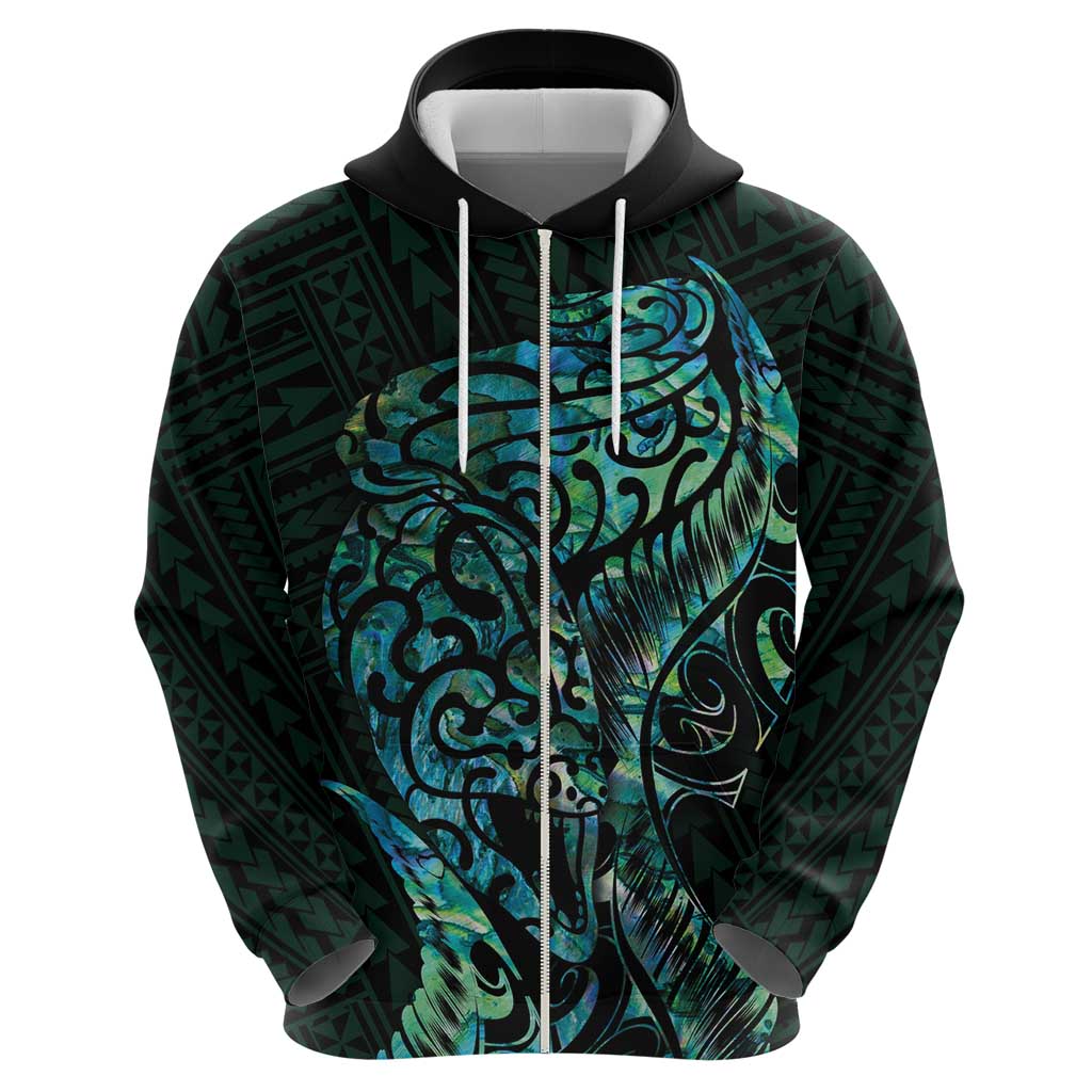 New Zealand Eel Hoodie Tuna Aotearoa Maori With Paua Shell - Turquoise