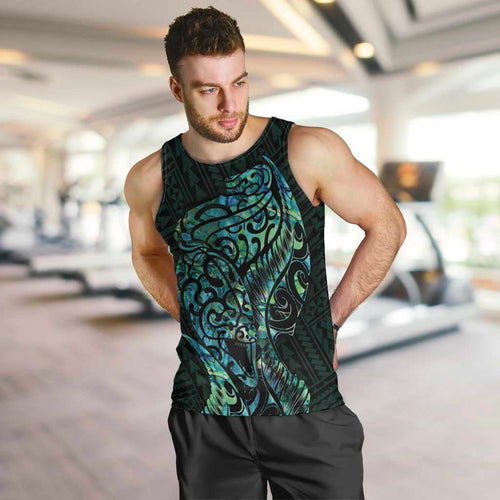 New Zealand Eel Men Tank Top Tuna Aotearoa Maori With Paua Shell - Turquoise