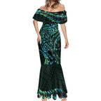 New Zealand Eel Mermaid Dress Tuna Aotearoa Maori With Paua Shell - Turquoise