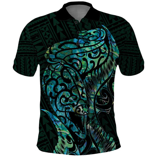 New Zealand Eel Polo Shirt Tuna Aotearoa Maori With Paua Shell - Turquoise