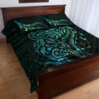 New Zealand Eel Quilt Bed Set Tuna Aotearoa Maori With Paua Shell - Turquoise
