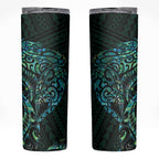 New Zealand Eel Skinny Tumbler Tuna Aotearoa Maori With Paua Shell - Turquoise