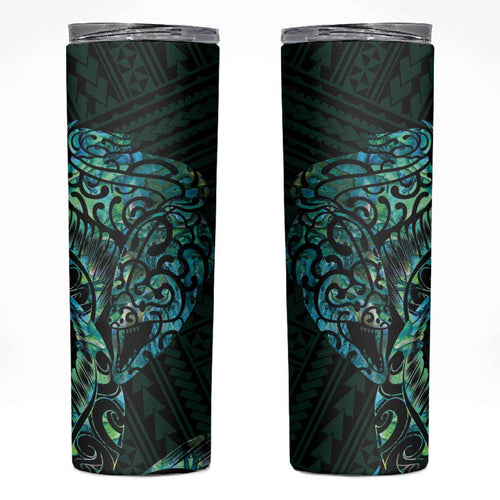 New Zealand Eel Skinny Tumbler Tuna Aotearoa Maori With Paua Shell - Turquoise