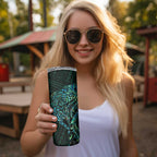 New Zealand Eel Skinny Tumbler Tuna Aotearoa Maori With Paua Shell - Turquoise