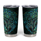 New Zealand Eel Tumbler Cup Tuna Aotearoa Maori With Paua Shell - Turquoise