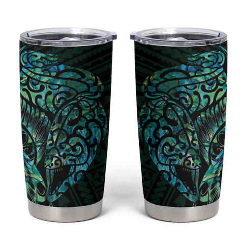 New Zealand Eel Tumbler Cup Tuna Aotearoa Maori With Paua Shell - Turquoise
