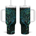 New Zealand Eel Tumbler With Handle Tuna Aotearoa Maori With Paua Shell - Turquoise