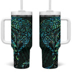 New Zealand Eel Tumbler With Handle Tuna Aotearoa Maori With Paua Shell - Turquoise