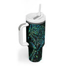 New Zealand Eel Tumbler With Handle Tuna Aotearoa Maori With Paua Shell - Turquoise