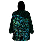 New Zealand Eel Wearable Blanket Hoodie Tuna Aotearoa Maori With Paua Shell - Turquoise
