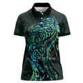 New Zealand Eel Women Polo Shirt Tuna Aotearoa Maori With Paua Shell - Turquoise