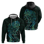 New Zealand Eel Zip Hoodie Tuna Aotearoa Maori With Paua Shell - Turquoise