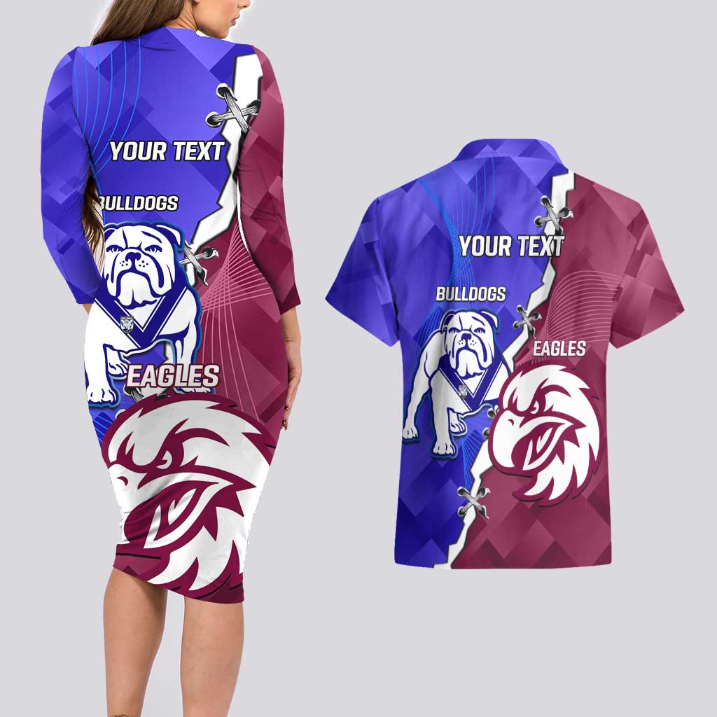 Personalised Bulldogs And Eagles Rugby Couples Matching Long Sleeve Bodycon Dress and Hawaiian Shirt Dynamic Style