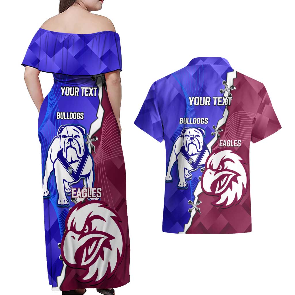 Personalised Bulldogs And Eagles Rugby Couples Matching Off Shoulder Maxi Dress and Hawaiian Shirt Dynamic Style