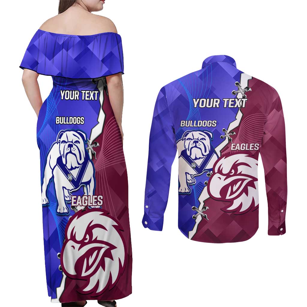 Personalised Bulldogs And Eagles Rugby Couples Matching Off Shoulder Maxi Dress and Long Sleeve Button Shirt Dynamic Style