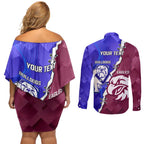 Personalised Bulldogs And Eagles Rugby Couples Matching Off Shoulder Short Dress and Long Sleeve Button Shirt Dynamic Style