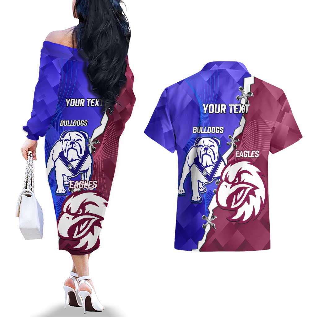 Personalised Bulldogs And Eagles Rugby Couples Matching Off The Shoulder Long Sleeve Dress and Hawaiian Shirt Dynamic Style