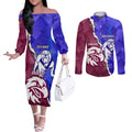 Personalised Bulldogs And Eagles Rugby Couples Matching Off The Shoulder Long Sleeve Dress and Long Sleeve Button Shirt Dynamic Style