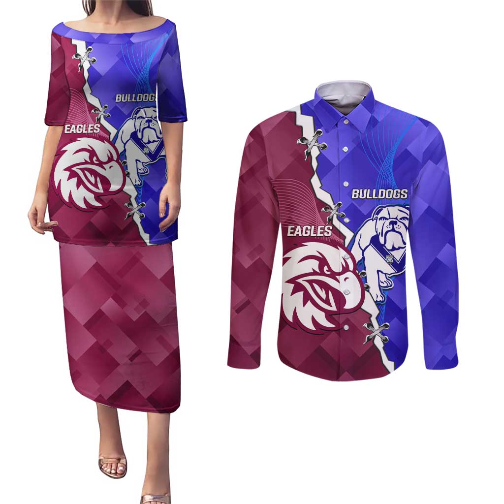 Personalised Bulldogs And Eagles Rugby Couples Matching Puletasi and Long Sleeve Button Shirt Dynamic Style