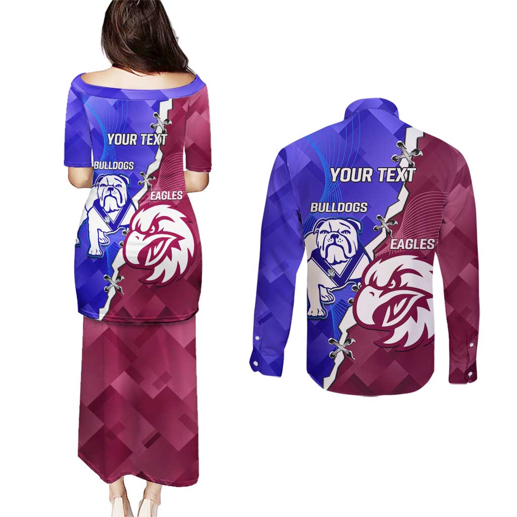 Personalised Bulldogs And Eagles Rugby Couples Matching Puletasi and Long Sleeve Button Shirt Dynamic Style