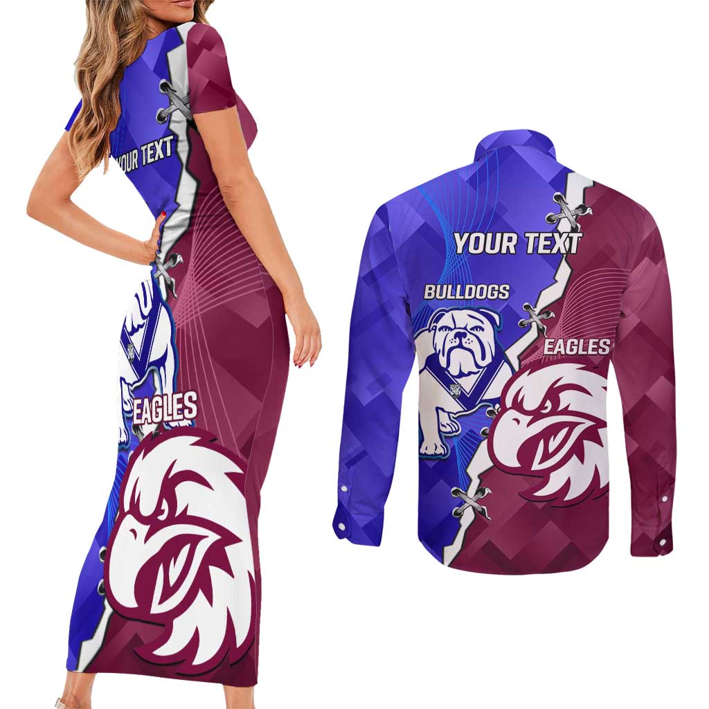 Personalised Bulldogs And Eagles Rugby Couples Matching Short Sleeve Bodycon Dress and Long Sleeve Button Shirt Dynamic Style