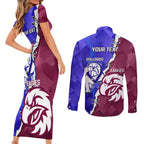 Personalised Bulldogs And Eagles Rugby Couples Matching Short Sleeve Bodycon Dress and Long Sleeve Button Shirt Dynamic Style