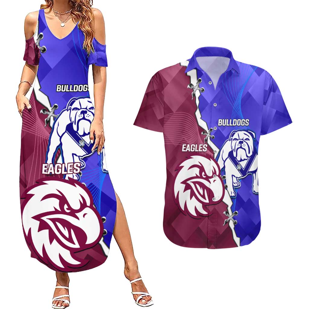 Personalised Bulldogs And Eagles Rugby Couples Matching Summer Maxi Dress and Hawaiian Shirt Dynamic Style