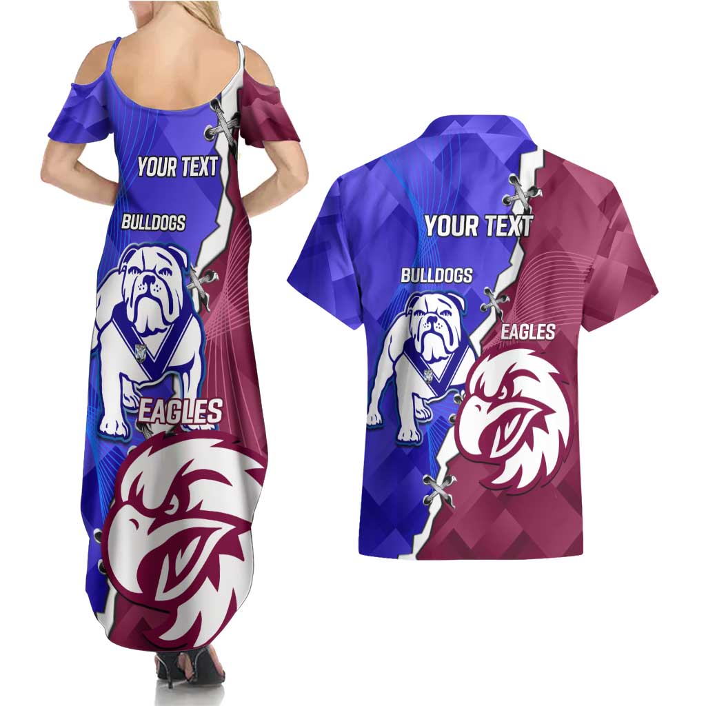 Personalised Bulldogs And Eagles Rugby Couples Matching Summer Maxi Dress and Hawaiian Shirt Dynamic Style