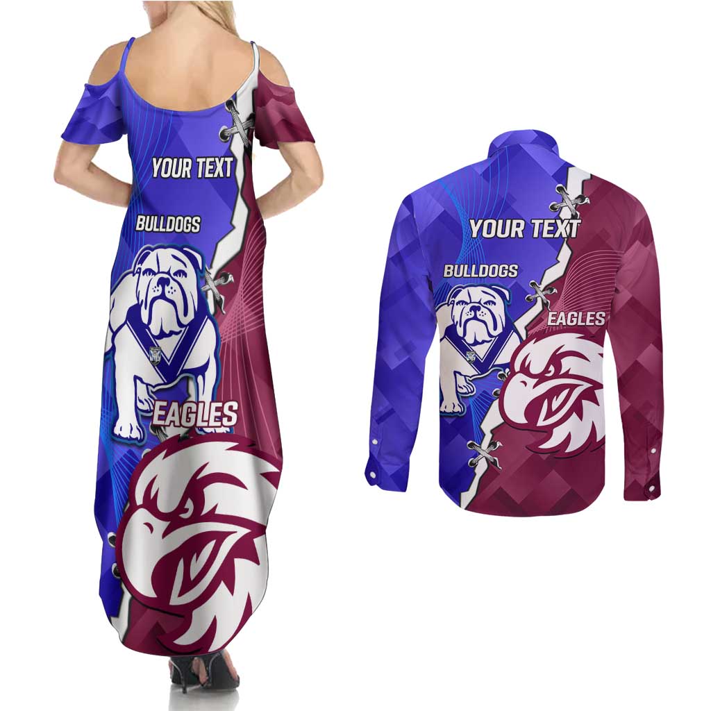 Personalised Bulldogs And Eagles Rugby Couples Matching Summer Maxi Dress and Long Sleeve Button Shirt Dynamic Style