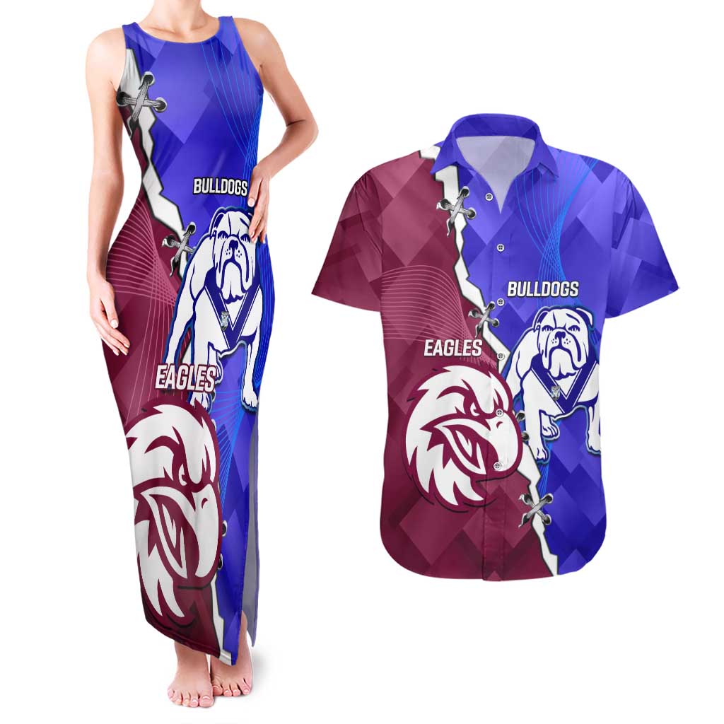 Personalised Bulldogs And Eagles Rugby Couples Matching Tank Maxi Dress and Hawaiian Shirt Dynamic Style